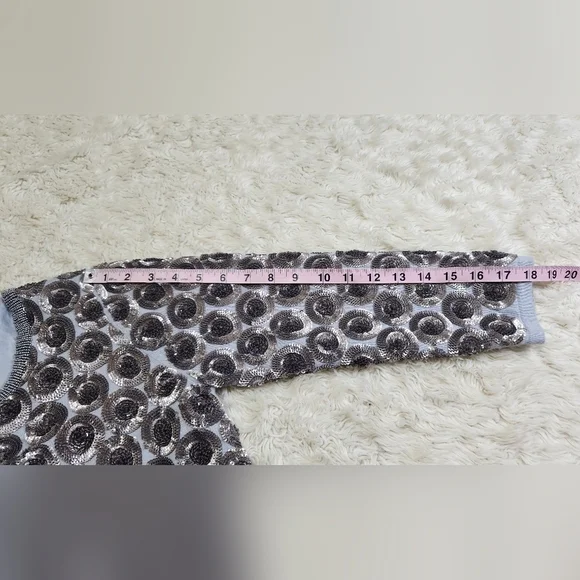 BODEN Limited Edition Beaded Cotton Cardigan Silk lined Gray Blue Silver Size 4 - Picture 5 of 11